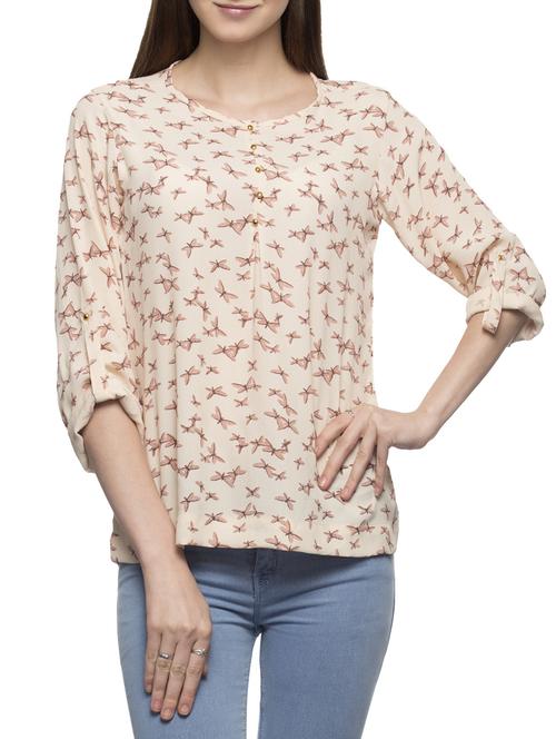 cream printed crepe top - 14501353 - Very Small Image - 1