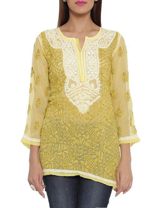 ada yellow georgette straight kurti - 14501516 - Standard Image - 1