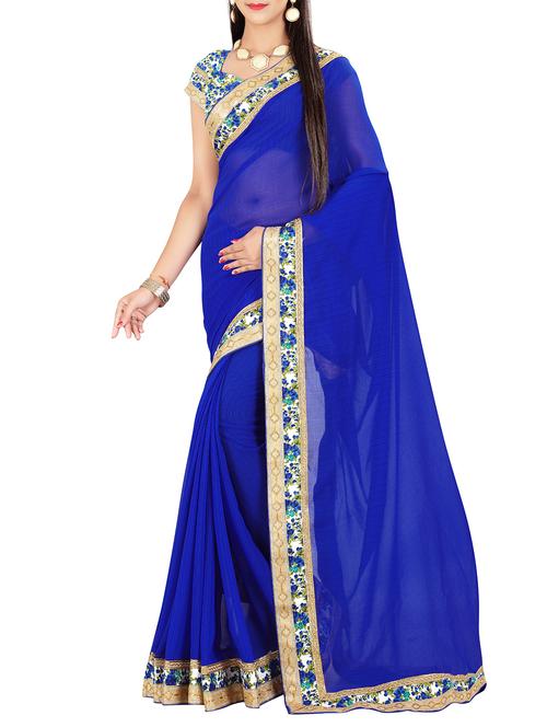 blue chiffon bordered saree with blouse - 14501567 - Very Small Image - 1