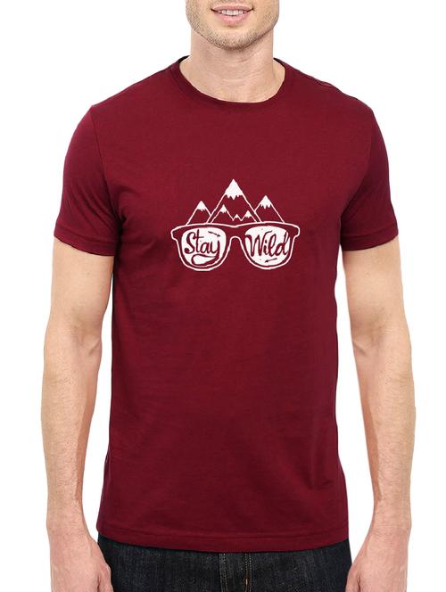 maroon cotton chest print tshirt - 14501598 - Standard Image - 1