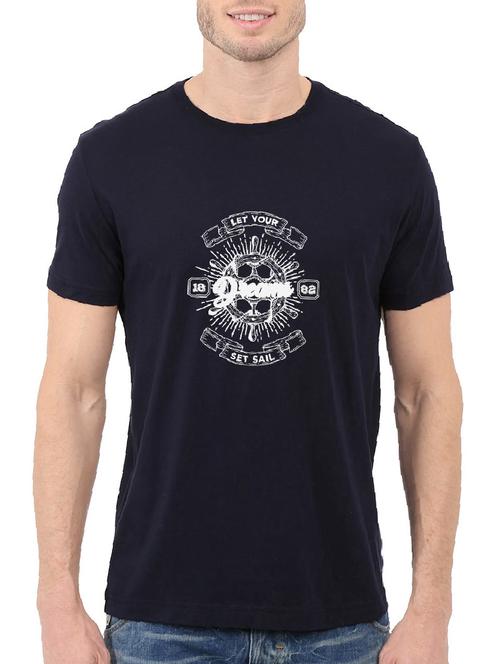 navy blue cotton chest print tshirt - 14501636 - Standard Image - 1