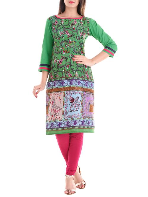 green cotton straight kurta - 14501642 - Very Small Image - 1