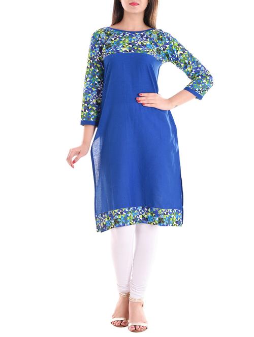 blue cotton straight kurta - 14501654 - Very Small Image - 1