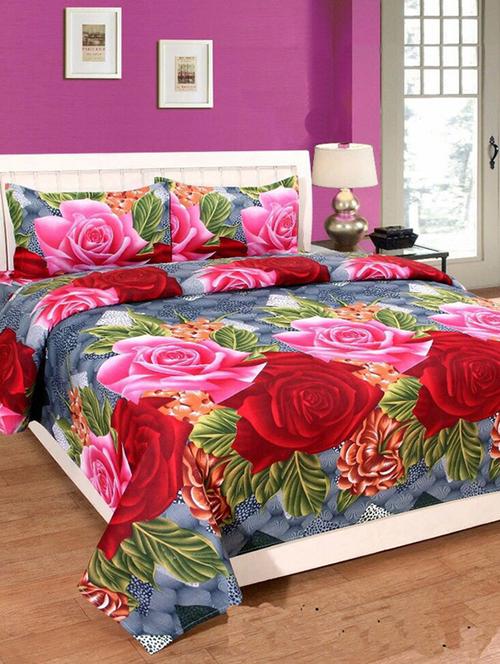 Printed PolyCotton Double Bed Sheet with 2 Pillow Covers - 14501709 - Very Small Image - 1