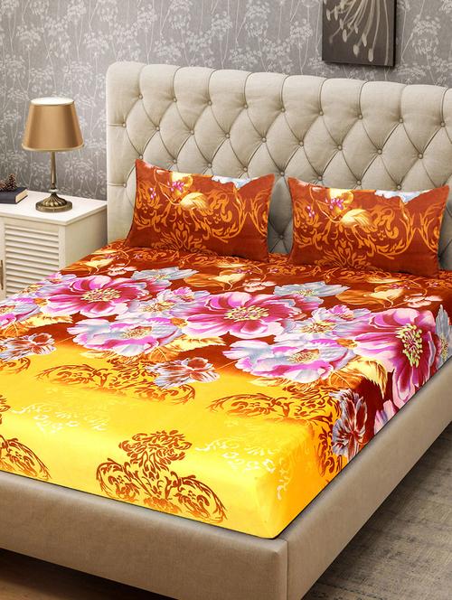 Printed PolyCotton Double Bed Sheet with 2 Pillow Covers - 14501717 - Very Small Image - 1