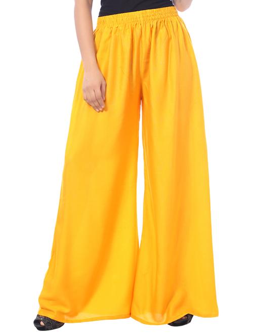 solid yellow rayon palazzo - 14502032 - Very Small Image - 1