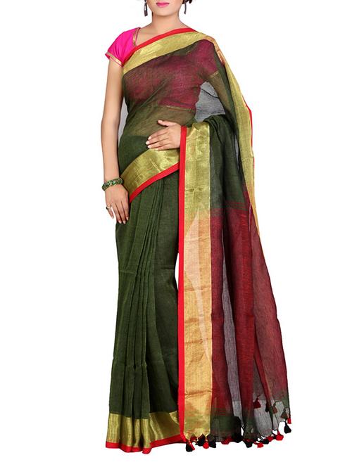green bordered saree - 14502047 - Very Small Image - 1