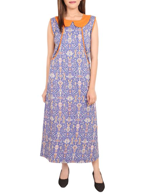 blue printed cotton gown - 14502084 - Standard Image - 1