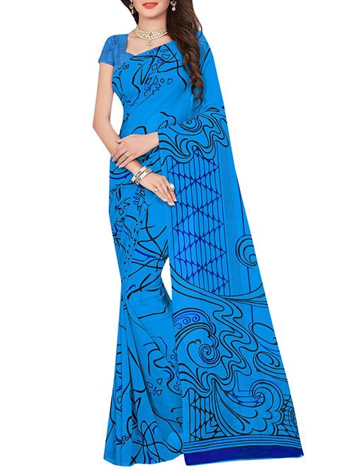 blue georgette printed saree - 14502142 - Very Small Image - 1