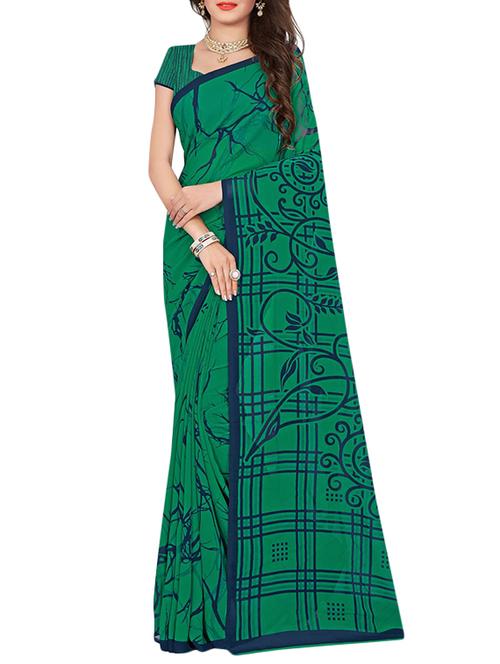 green georgette printed saree - 14502143 - Very Small Image - 1