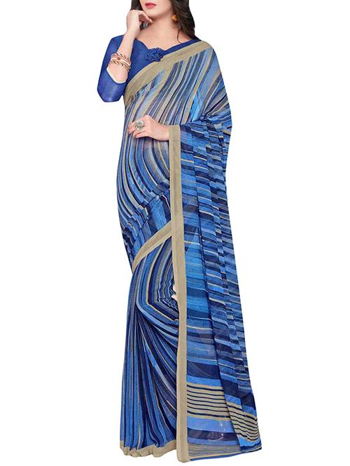 blue georgette printed saree - 14502148 - Very Small Image - 1