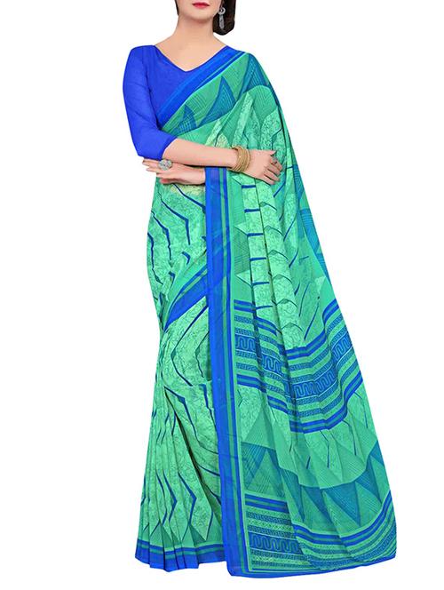 green georgette printed saree - 14502150 - Very Small Image - 1