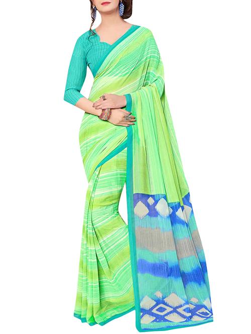 green georgette printed saree - 14502154 - Very Small Image - 1