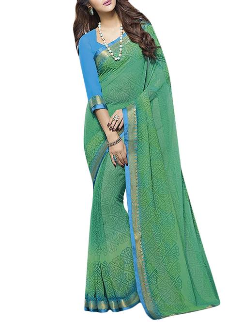 green georgette printed saree - 14502180 - Very Small Image - 1