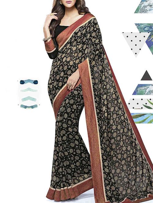 black georgette printed saree - 14502188 - Very Small Image - 1