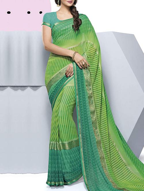 green georgette printed saree - 14502196 - Very Small Image - 1