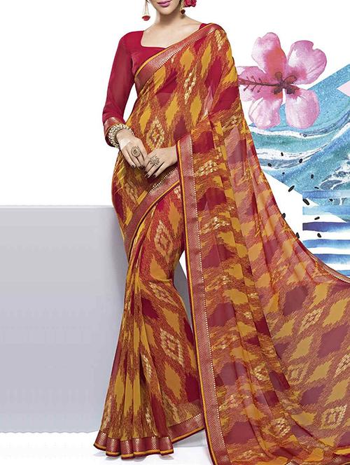 orange georgette printed saree - 14502200 - Very Small Image - 1