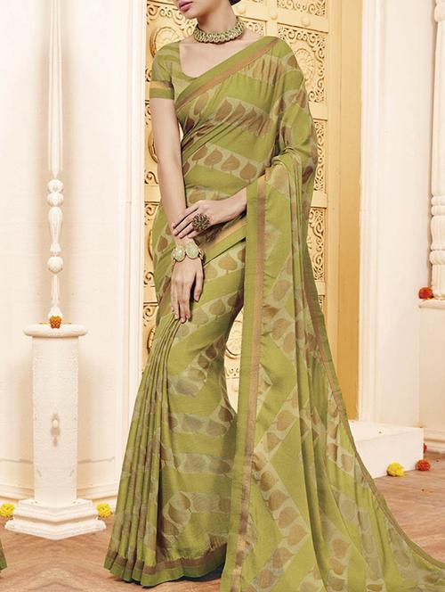 green georgette printed saree - 14502222 - Very Small Image - 1
