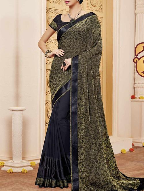 grey georgette printed saree - 14502232 - Very Small Image - 1