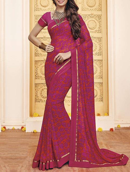 magenta georgette printed saree - 14502244 - Very Small Image - 1