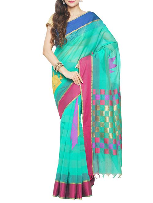 green woven saree - 14502274 - Very Small Image - 1