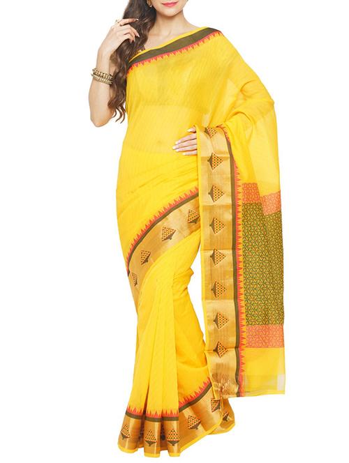 yellow handloom saree - 14502300 - Very Small Image - 1