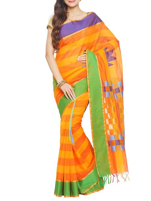 orange woven saree - 14502316 - Very Small Image - 1