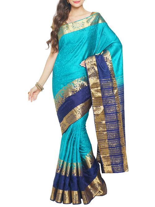 sky blue tussar silk saree - 14502323 - Very Small Image - 1