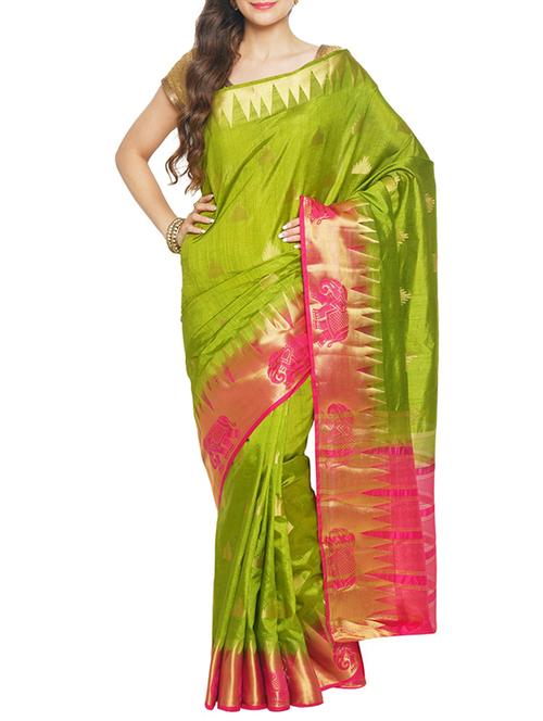 green tussar silk saree - 14502357 - Very Small Image - 1