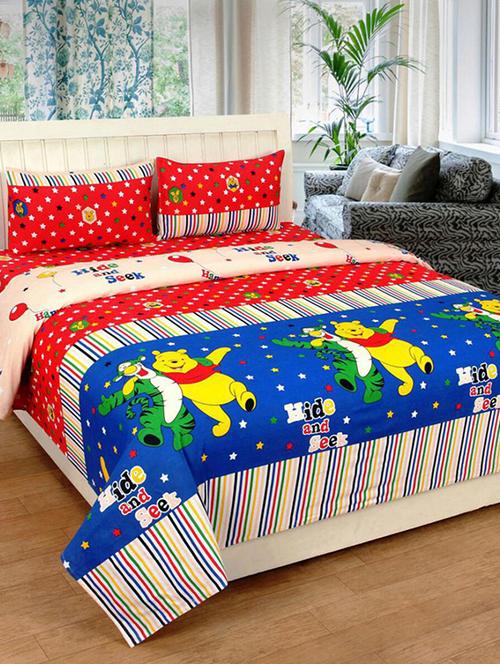 Zain Cotton Double Bedsheet With 2 Pillow Covers, Cartoon Design - 14502377 - Very Small Image - 1