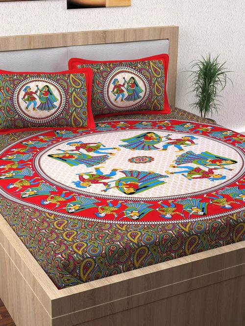 152 TC Pure Cotton Traditional Rajasthani Printed Double Bed Sheet With 2 Pillow Covers - 14502825 - Standard Image - 1