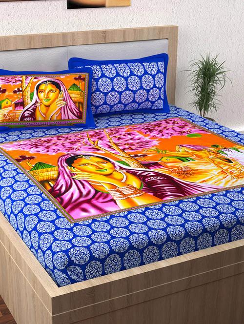 152 TC Pure Cotton Traditional Rajasthani Printed Double Bed Sheet With 2 Pillow Covers - 14502826 - Standard Image - 1