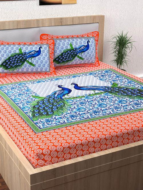 152 TC Pure Cotton Traditional Rajasthani Printed Double Bed Sheet With 2 Pillow Covers - 14502827 - Standard Image - 1