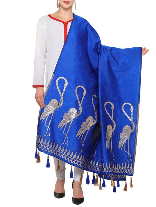 blue silk banarasi dupatta - 14502857 - Standard Image - 1