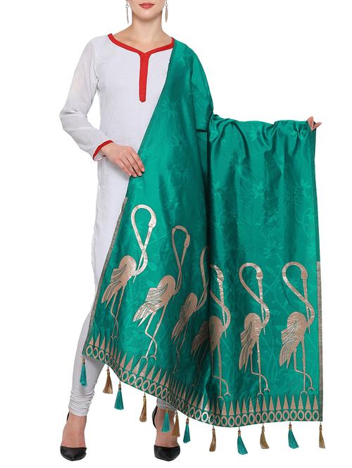 green silk banarasi dupatta - 14502859 - Very Small Image - 1