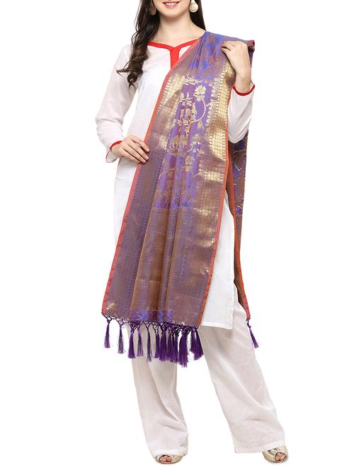 blue silk banarasi dupatta - 14502868 - Standard Image - 1