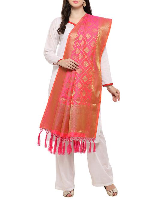 pink silk banarasi dupatta - 14502869 - Standard Image - 1