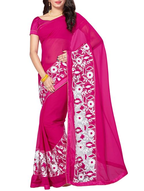 pink faux georgette embroidered saree - 14502909 - Very Small Image - 1
