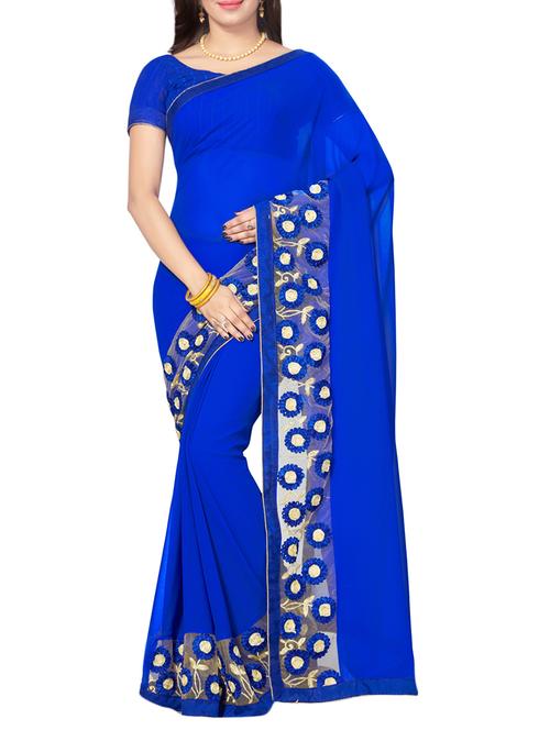 royal blue bordered saree - 14502918 - Very Small Image - 1
