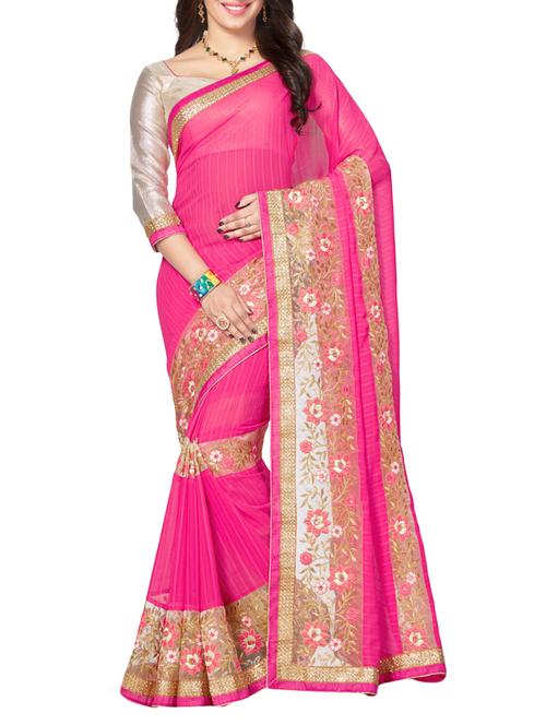pink poly chiffon embroidered saree - 14502922 - Very Small Image - 1