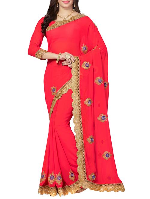 pink embroidered saree - 14502924 - Very Small Image - 1