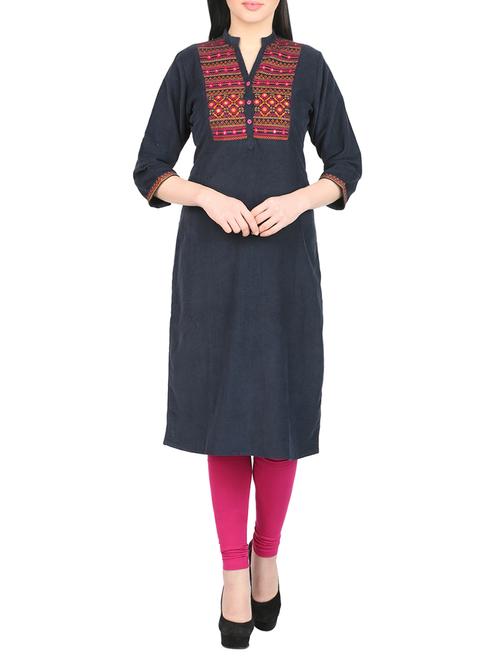 blue corduroy straight kurta - 14502931 - Very Small Image - 1