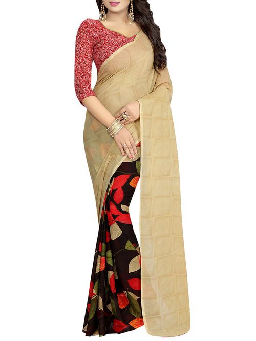 beige half and half saree - 14503115 - Standard Image - 1