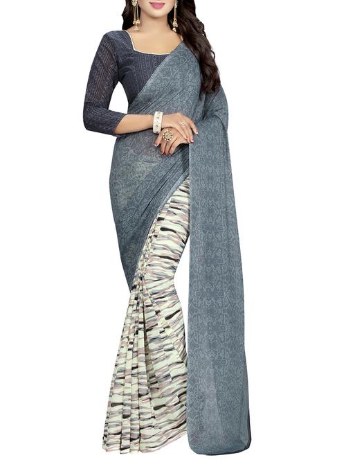 grey faux georgette printed saree - 14503118 - Standard Image - 1