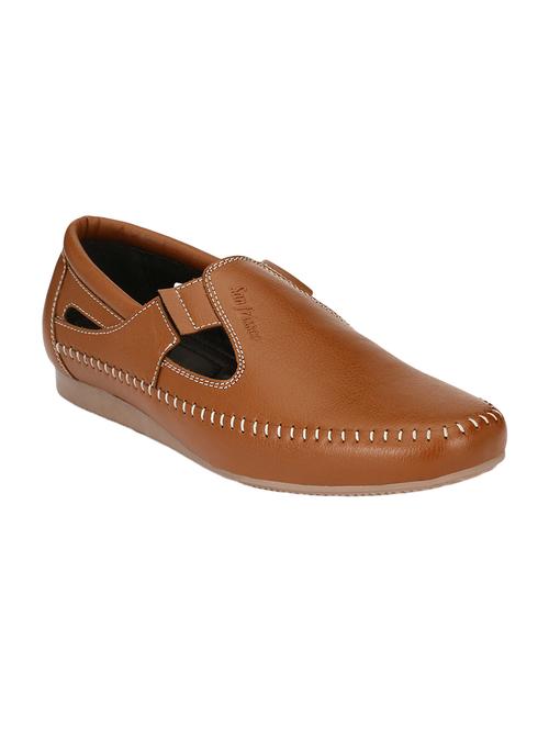 tan Leatherette slip on sandal - 14503204 - Very Small Image - 1