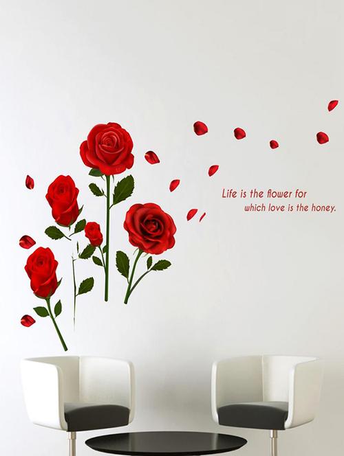 Creatick Studio Romantic Love Rose Flowers Wall Sticker Standard Size - 140cm X 91cm Color - Multicolor - 14503914 - Standard Image - 1