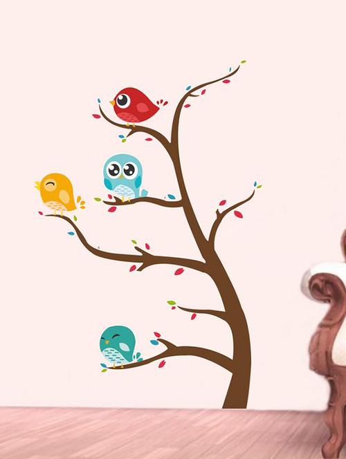 Creatick Studio Branch Tree Cute Birds Wall Sticker Standard Size - 106 CM X 72 CM Color - Multicolor - 14503931 - Standard Image - 1