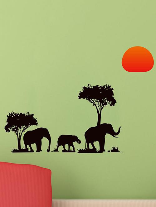 Creatick Studio Jungle Kids Elephant Family Wall Sticker Standard Size - 83 CM X 127 CM Color - Multicolor - 14503932 - Standard Image - 1