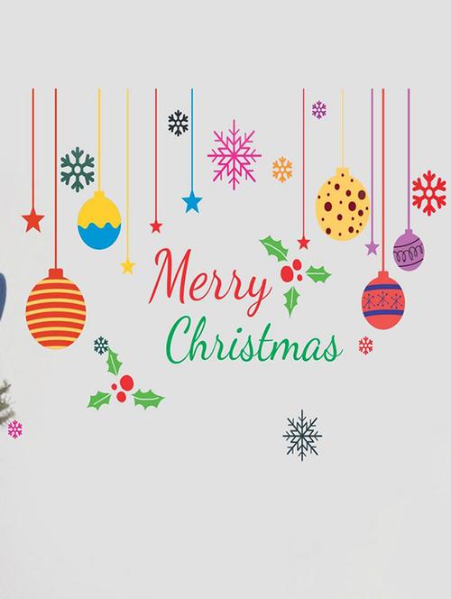 Creatick Studio Merry Christmas Colorful Snow , Candy , Gifts Wall Sticker Standard Size - 58 CM X 83 CM Color - Multicolor - 14503934 - Standard Image - 1