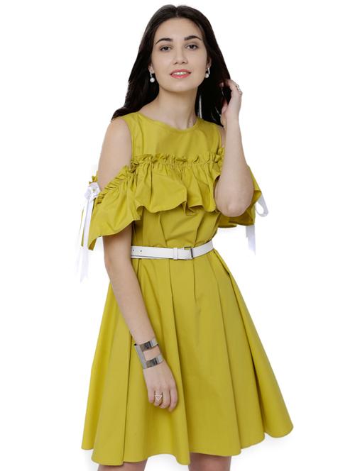 Green belted ruffle dress - 14504010 - Very Small Image - 1